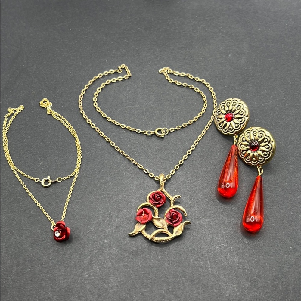 Vintage rose necklaces and earrings